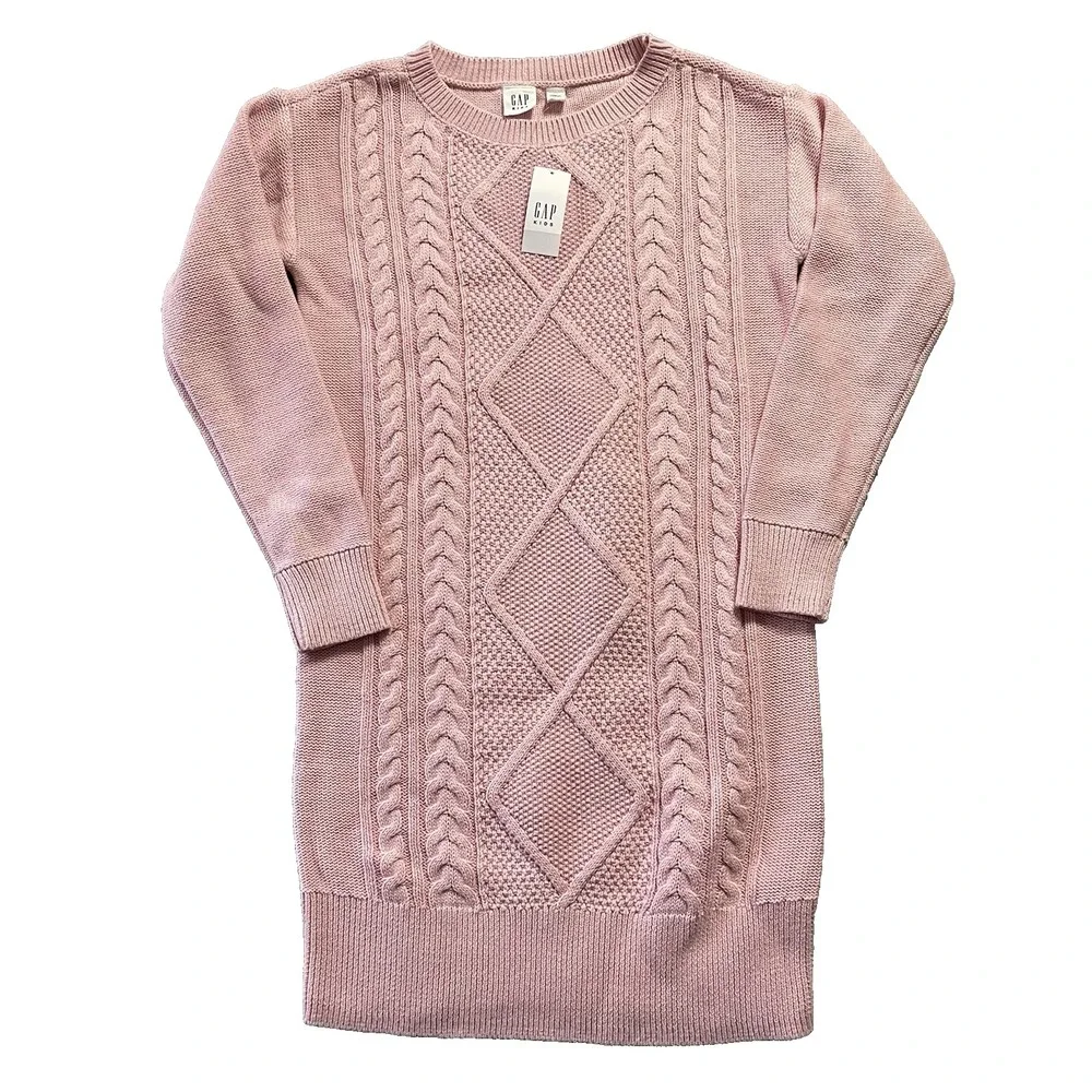 NEW Gap Girls‎ Sweater Dress M 8-9 Pink Cable Knit Long Sleeve Preppy Winter